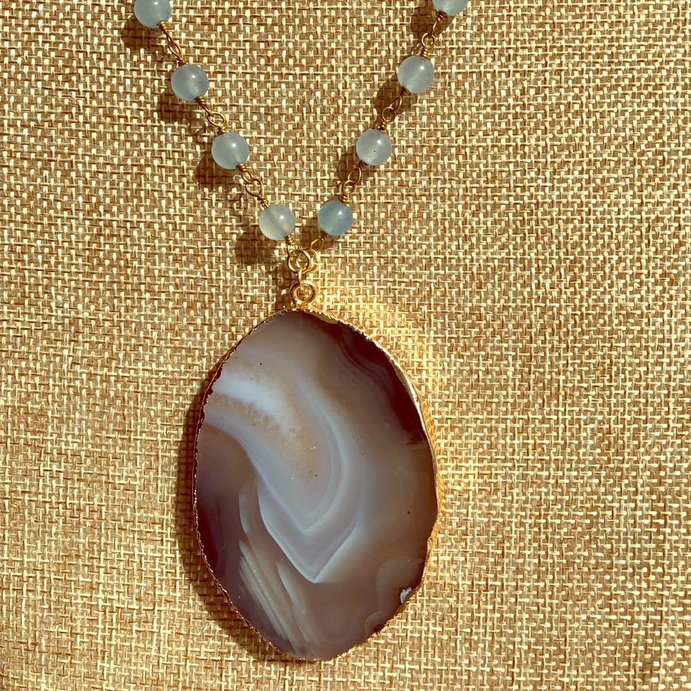 Agate Necklace with Aquamarine Beads